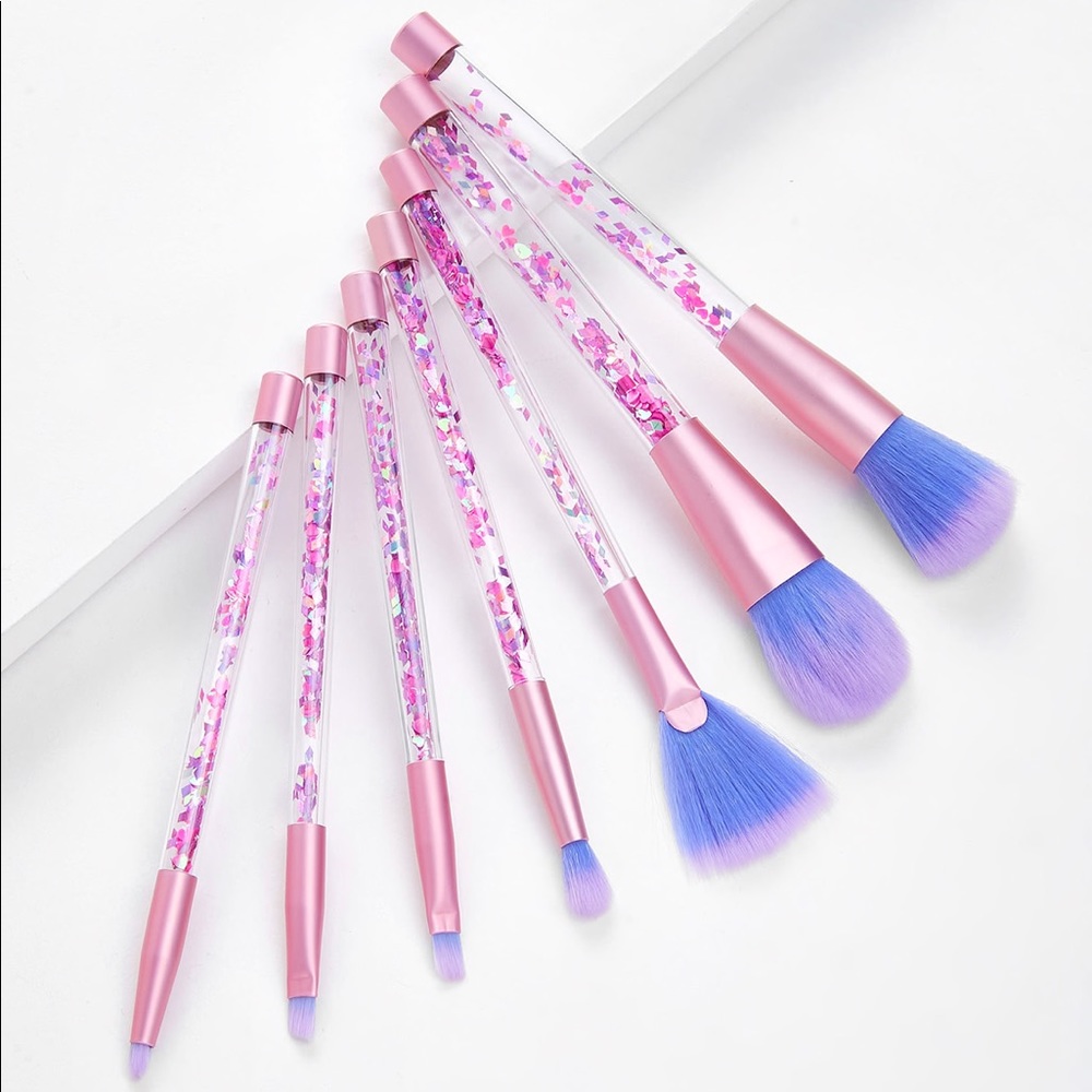 Pink Glitter Makeup Brushes Set of 7